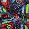 Blue-Red-Multi Abstract Geometry Art Pattern Printed Linen Woven Fabric By the Yard